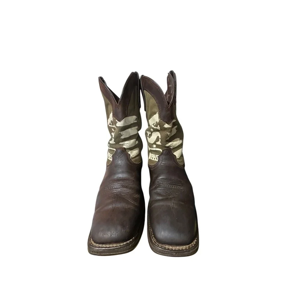 Durango Rebel Brown Army Green USA Print Western Boots Men's Sz 10.5 M Cowboy